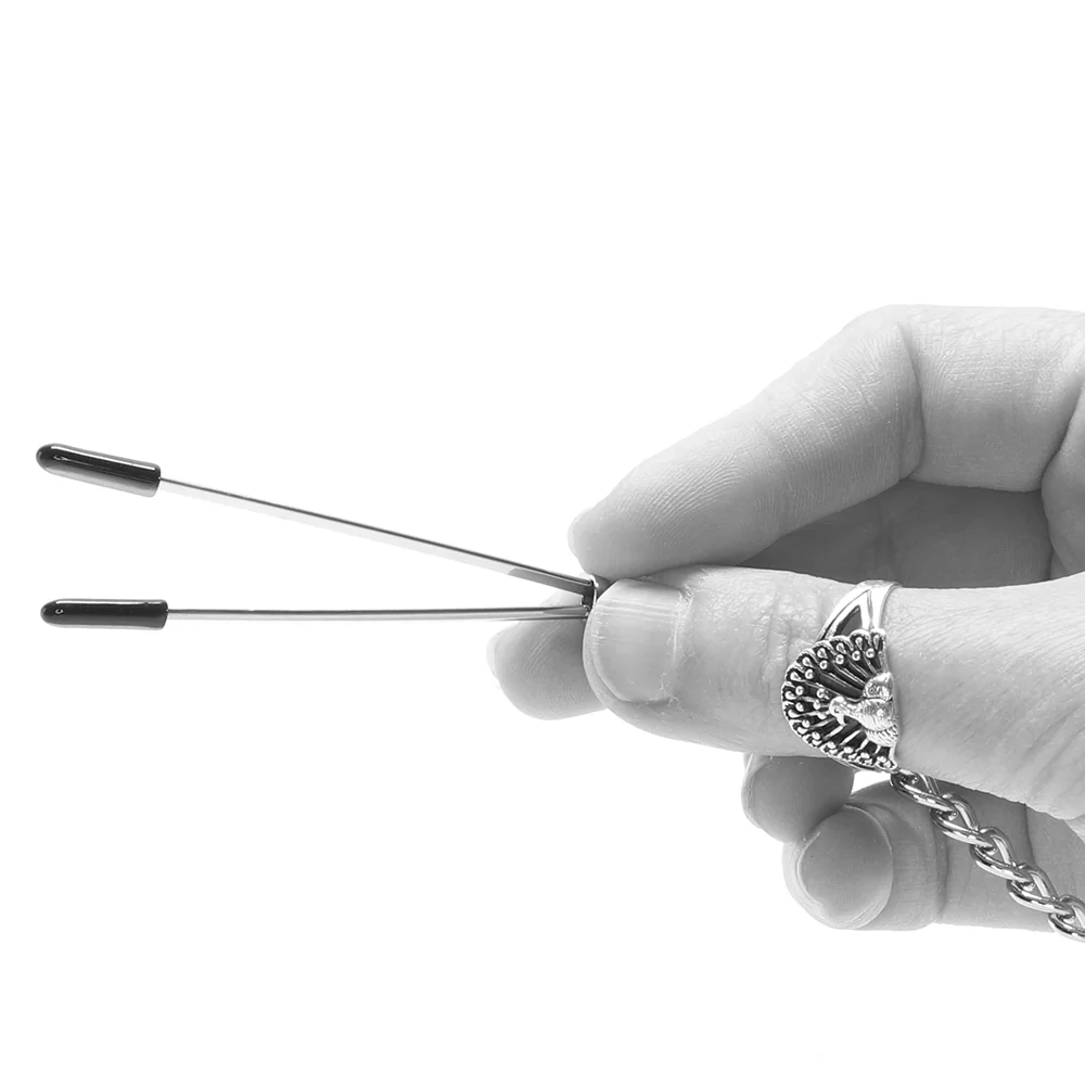 Lux Fetish Adjustable Tweezer Nipple Clips with Chain