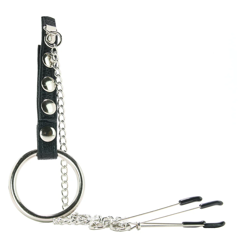 Blue Line Cock Ring with Nipple Tweezers
