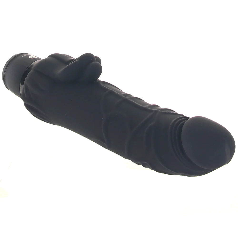PowerCock 7 Inch Vibe with Clitoral Stimulator in Black